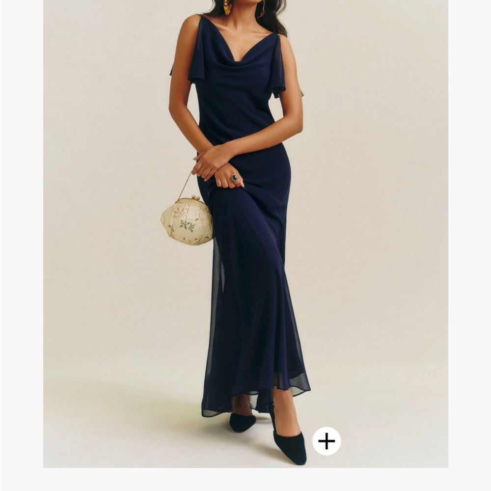Reformation Cressa Navy Blue Maxi Dress with Cap Sleeves